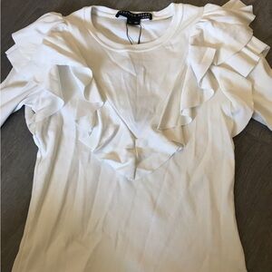 Veronica Beard White Ruffled Tee